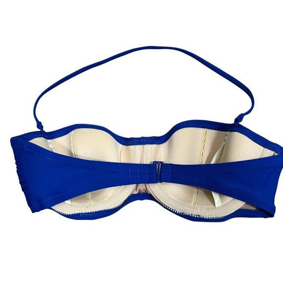 J. Crew Bandeau 2 Piece Bikini Swimsuit Size Small 32 B High Waist Ruched Blue - Picture 5 of 16